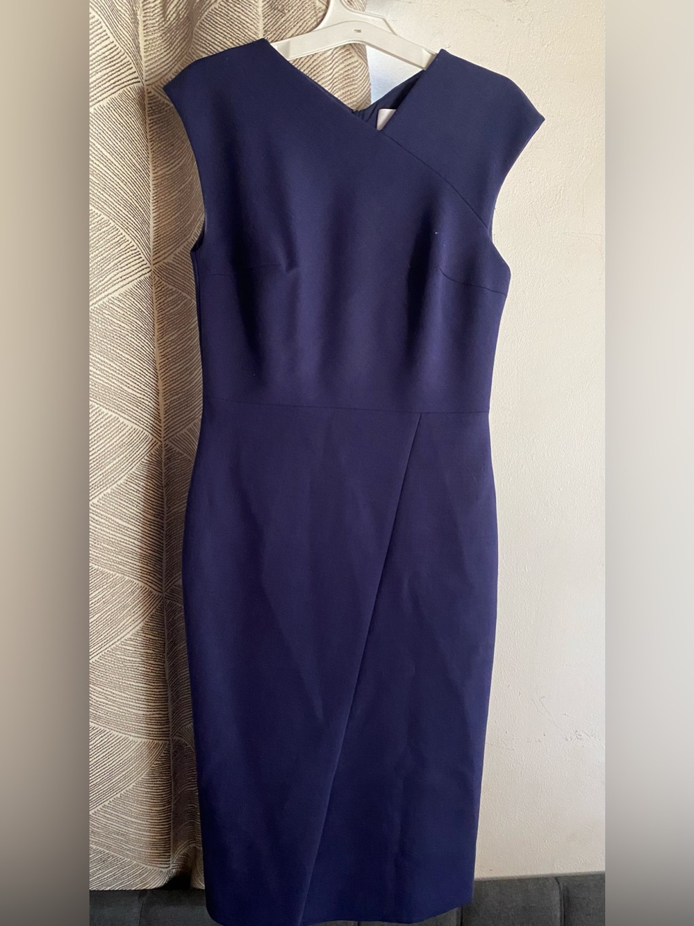 Hugo Boss Dress Blue Sheath Career Wool Blend Cap Sleeve Size 4